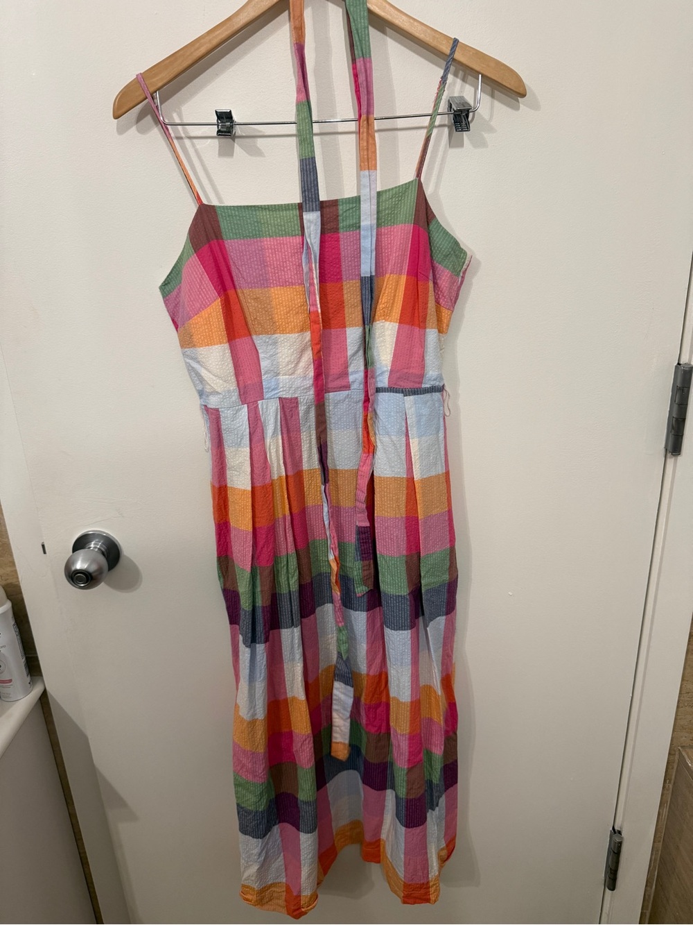 Multicolor Plaid Midi Sundress with Adjustable Straps